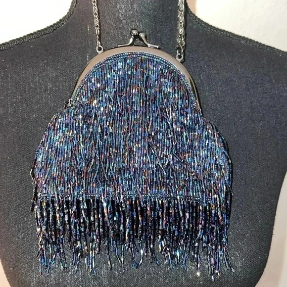 Flapper Beaded Evening Bag Crossbody Clutch NWOTs Rainbow of Colored Beads - Picture 1 of 16